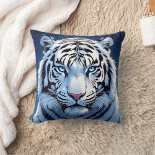 Cojín Decorativo Arte de IA de Tigre Blanco de ojos azules