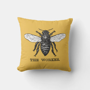 Cojín Decorativo Arte de ilustración vintage de abeja trabajadora
