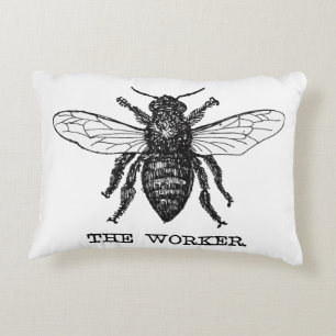 Cojín Decorativo Arte de ilustración vintage de abeja trabajadora