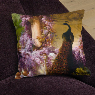 Cojín Decorativo Arte de jardín vintage de pavo real | Wisteria rom