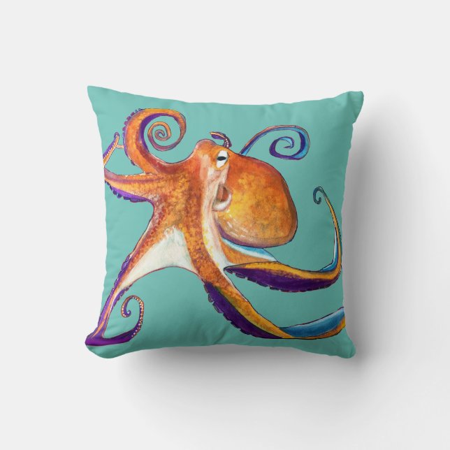 Cojín Decorativo Arte de la acuarela Octopus sealife (Anverso)