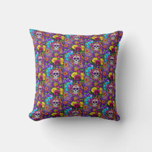 Cojín Decorativo Arte de la calavera del azúcar - Día de los muerto