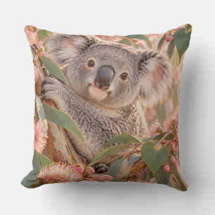 Cojín Decorativo Arte de la Flor de Eucalipto de Koala Naturaleza