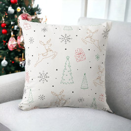 Cojín Decorativo Arte de la línea de regalo de renos del árbol de N