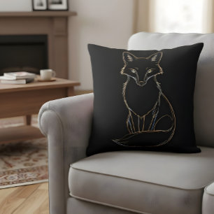 Cojín Decorativo Arte de la Línea Fox de Oro - Diseño Animal Elegan