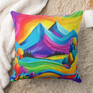 Cojín Decorativo arte de la montaña arcoiris