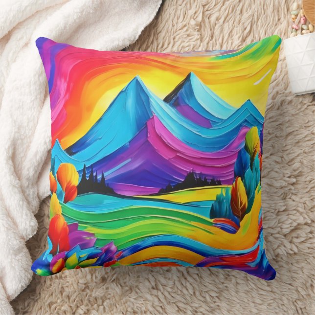 Cojín Decorativo arte de la montaña arcoiris (Manta)