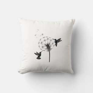 Cojín Decorativo Arte de la naturaleza de colibrí y flor de diente