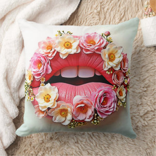 Cojín Decorativo Arte de Labios Florales