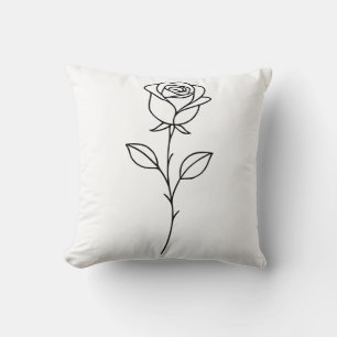 Cojín Decorativo Arte de línea botánica de rosa minimalista