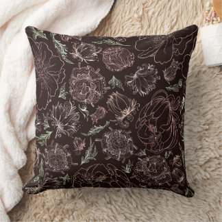 Cojín Decorativo Arte de línea botánica rosa delicada floral vintag