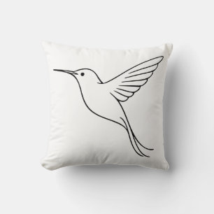 Cojín Decorativo Arte de línea de colibrí minimalista en vuelo