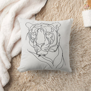 Cojín Decorativo Arte de línea de la cabeza de tigre
