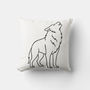 Cojín Decorativo Arte de línea de lobo minimalista: fauna aullante