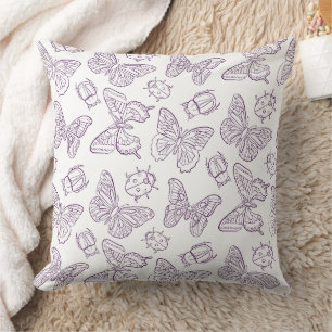 Cojín Decorativo Arte de línea de mariposa intrincada y escarabajo 