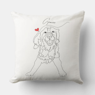 Cojín Decorativo Arte de línea de mascota Retriever Dorado con nomb