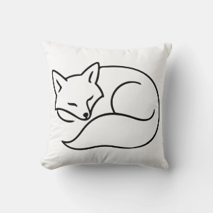 Cojín Decorativo Arte de línea de zorro dormido: diseño de animal d