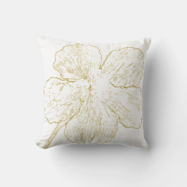 Cojín Decorativo Arte de Línea Floral Dorada Elegante Minimalista
