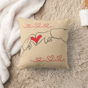 Cojín Decorativo Arte de línea minimalista de amor, manos sostenien