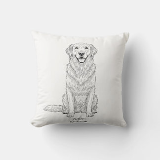 Cojín Decorativo Arte de línea minimalista de Golden Retriever dora