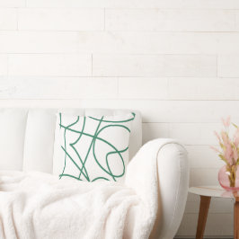 Cojín Decorativo Arte de línea moderna: verde sobre blanco