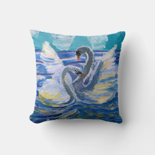 Cojín Decorativo "Arte de los niños" en Swans