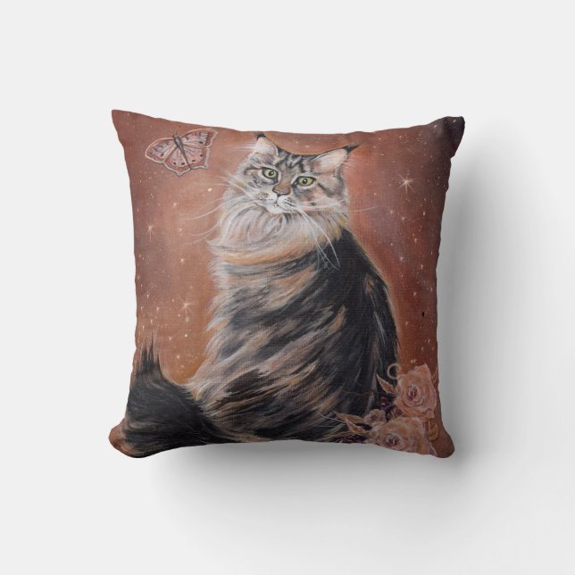 Cojín Decorativo Arte de Maine coon cat por Renee Lavoie (Anverso)