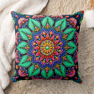 Cojín Decorativo Arte de Mandala Floral Vibrante