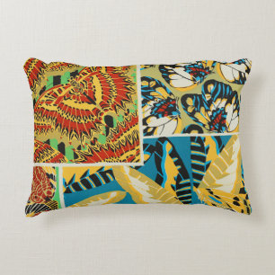Cojín Decorativo Arte de Mariposa Art Déco Amarillo y Turquesa Vibr