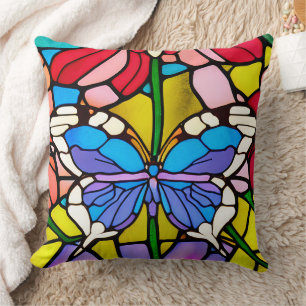 Cojín Decorativo Arte de mariposa de vidrio emplomado