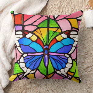 Cojín Decorativo Arte de mariposa de vidrio emplomado