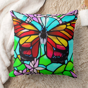 Cojín Decorativo Arte de mariposa de vidrio emplomado