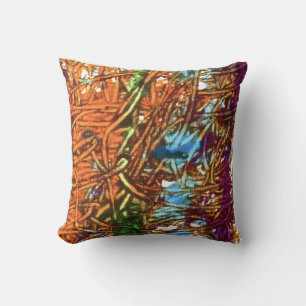 Cojín Decorativo Arte de mármol naranja, verde, azul y morado