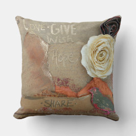 Cojín Decorativo Arte de medios mixtos diciendo amor para compartir