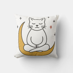 Cojín Decorativo Arte de Meditación del Gato Luna Zen