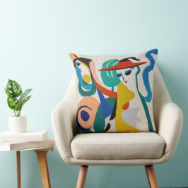 Cojín Decorativo Arte de mujer surrealista abstracto colorido con s