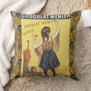 Cojín Decorativo Arte de niña francesa de Chocolat Menier de 1892