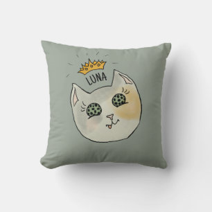Cojín Decorativo Arte de nombre de gato personalizado - Gato blanco