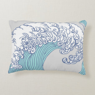 Cojín Decorativo Arte de olas de surf Ukiyo-e japonés vintage Costa