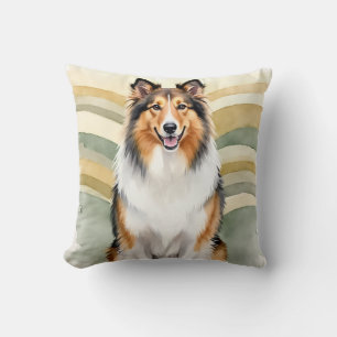 Cojín Decorativo Arte de Onda de Cinta de Acuarela Rough Collie
