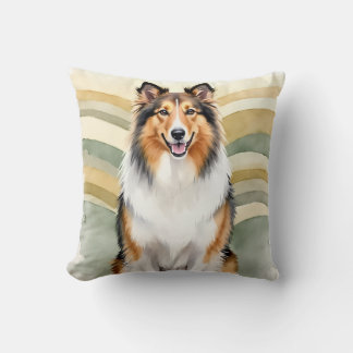 Cojín Decorativo Arte de Onda de Cinta de Acuarela Rough Collie