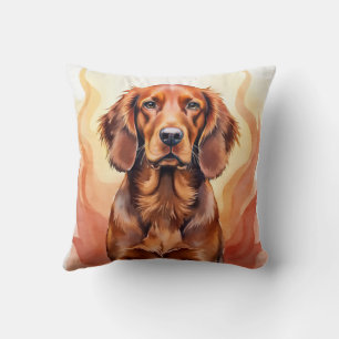 Cojín Decorativo Arte de onda de llama de acuarela Setter Rojo Irla
