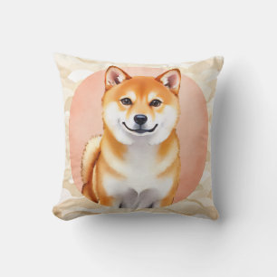 Cojín Decorativo Arte de Onda Japonesa Acuarela de Shiba Inu