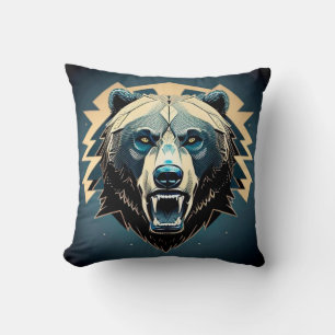 Cojín Decorativo Arte de oso estilizado feroz 