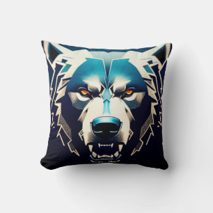 Cojín Decorativo Arte de oso estilizado feroz con resaltes neón abs