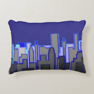 Cojín Decorativo Arte de paisaje urbano azul abstracto