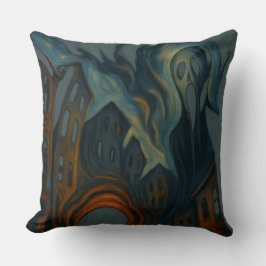 Cojín Decorativo Arte de paisaje urbano oscuro surrealista con figu
