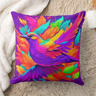 Cojín Decorativo Arte de Pájaro Colorido