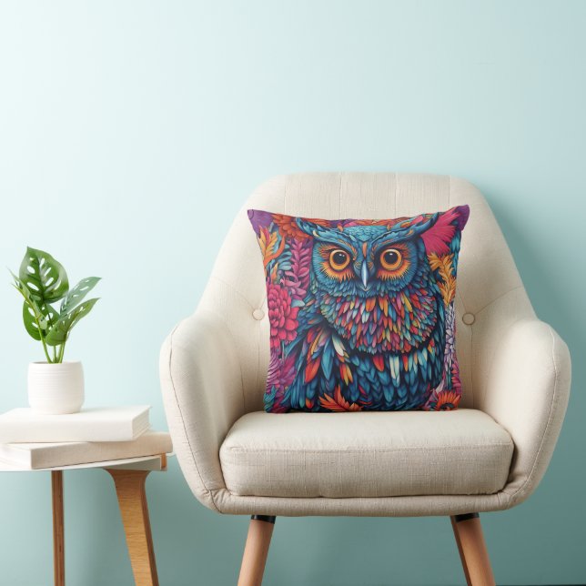 Cojín Decorativo Arte de pájaro de búho azul (Silla)