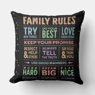 Cojín Decorativo Arte de palabras REGLAS FAMILIARES personalizadas